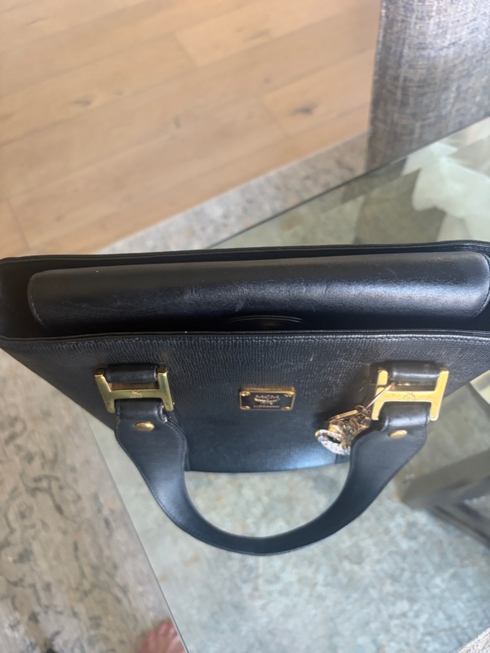 MCM Black Leather Satchel with Gold-Tone Hardware - Picture 5 of 7